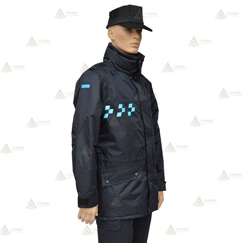 Parka azul marino con damero azul, forro desmontable y membrana impermeable PTFE para Policía Local