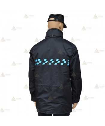 Parka azul marino con damero azul, forro desmontable y membrana impermeable PTFE para Policía Local