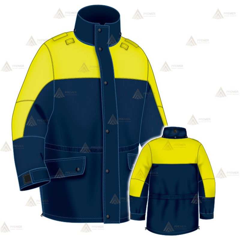 Parka azul marino y amarillo flúor con forro desmontable y membrana impermeable PTFE para Policía Local