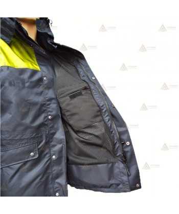 Parka azul marino y amarillo flúor con cinta reflectante, forro desmontable y membrana impermeable PTFE para Policía Local