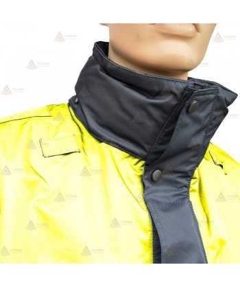 Parka azul marino y amarillo flúor con cinta reflectante, forro desmontable y membrana impermeable PTFE para Policía Local