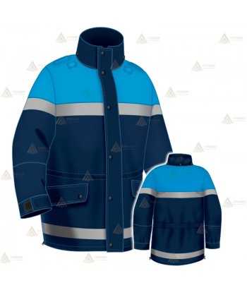 Parka azul marino y azul tropical con forro desmontable, cinta reflectante y membrana PTFE para Policía Local