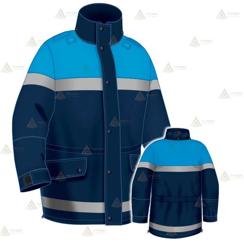 Parka azul marino y azul tropical con forro desmontable, cinta reflectante y membrana PTFE para Policía Local