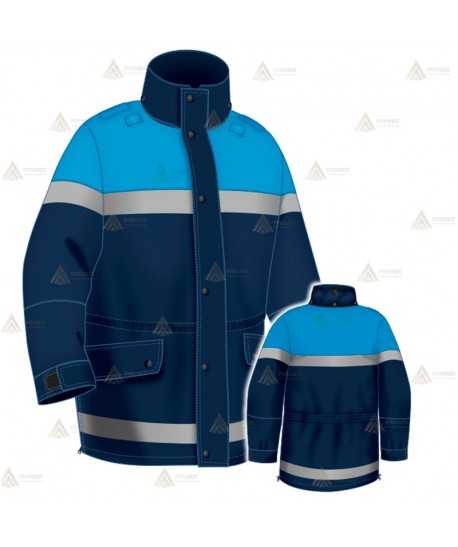 Parka azul marino y azul tropical con forro desmontable, cinta reflectante y membrana PTFE para Policía Local
