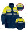 Parka azul marino y amarillo flúor con cinta reflectante, forro desmontable y membrana impermeable PTFE para Policía Local