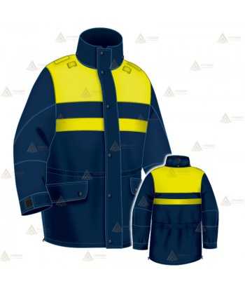Parka azul marino y amarillo flúor con forro desmontable y membrana impermeable PTFE para Policía Local