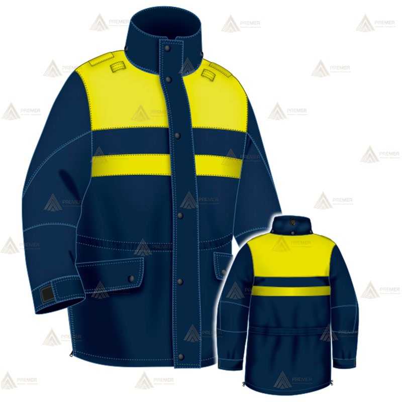 Parka azul marino y amarillo flúor con forro desmontable y membrana impermeable PTFE para Policía Local