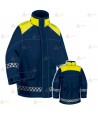 Parka azul marino y amarillo flúor con damero reflectante, forro desmontable y membrana impermeable PTFE para Policía Local