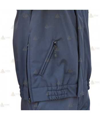 Cazadora softshell color azul marino y azul tropical con membrana PTFE para motoristas de Policía Local