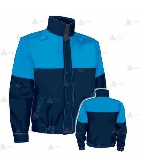 Cazadora softshell color azul marino y azul tropical con membrana PTFE para motoristas de Policía Local