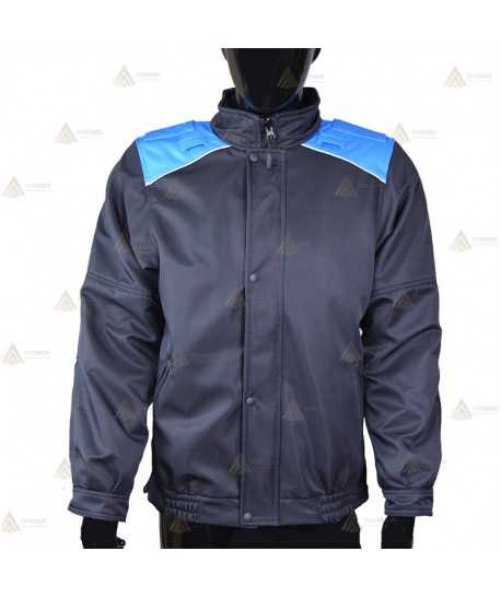 Cazadora softshell color azul marino y azul tropical con membrana PTFE para motoristas de Policía Local
