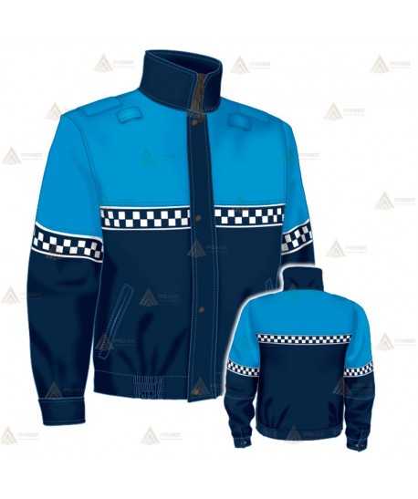 Cazadora softshell bicolor con membrana PTFE y damero reflectante color blanco para motoristas de Policía Local