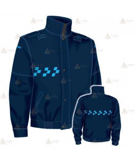 Cazadora softshell  para motoristas color azul marino orión con damero azul y membrana PTFE para Policía Local