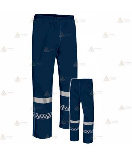 Pantalón azul marino, impermeable con cintas reflectantes y dameros muy económico  para Policía Local