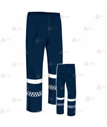 Pantalón azul marino, impermeable con cintas reflectantes y dameros muy económico  para Policía Local