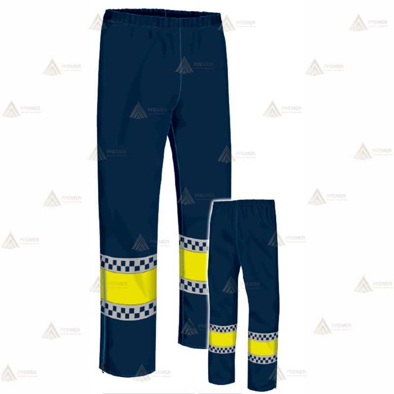 Pantalón impermeable bicolor marino/amarillo flúor con dameros reflectantes para Policía Local