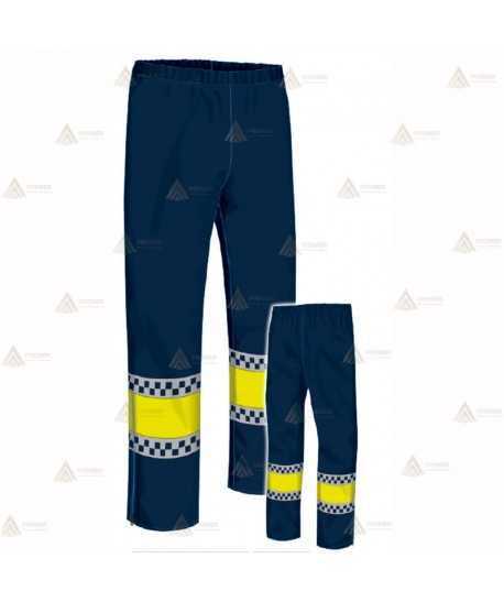 Pantalón impermeable bicolor marino/amarillo flúor con dameros reflectantes para Policía Local