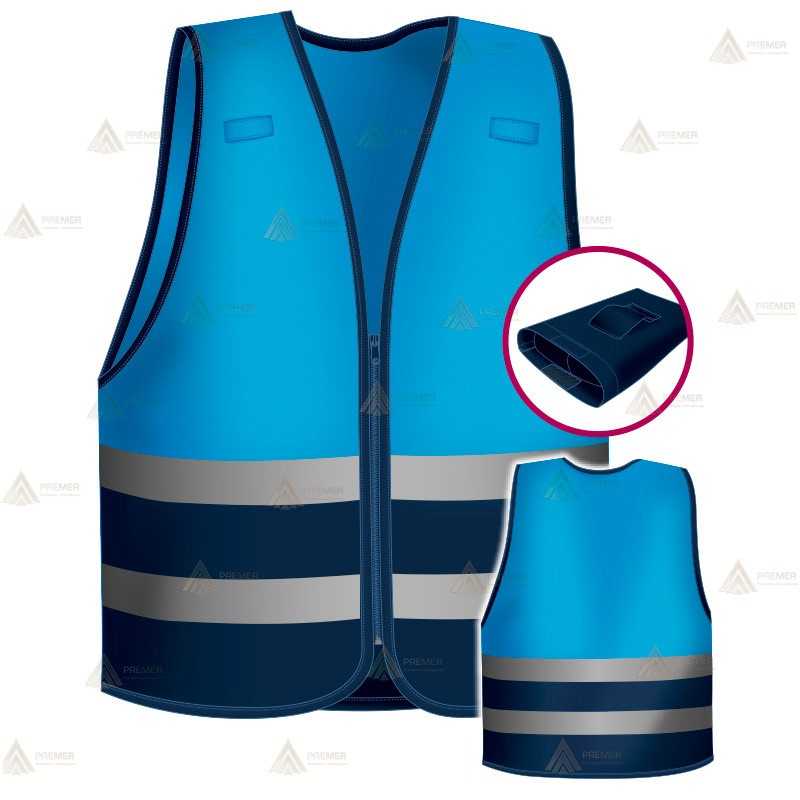 Chaleco alta visibilidad en azul tropical y marino con cintas reflectantes para Policías Locales