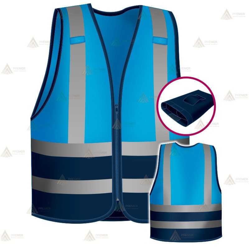 Chaleco alta visibilidad en azul tropical y marino con cintas reflectantes para Policías Locales