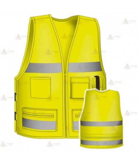 Chaleco paramédico amarillo flúor con cintas reflectantes