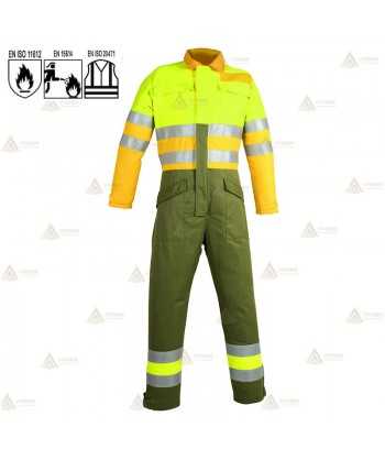 Buzo ignífugo de alta visibilidad con refuerzos para bomberos forestales