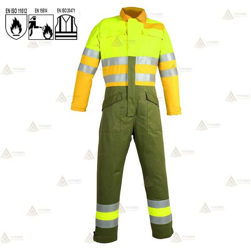 Buzo ignífugo de alta visibilidad con refuerzos para bomberos forestales