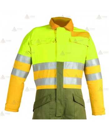 Buzo ignífugo de alta visibilidad con refuerzos para bomberos forestales