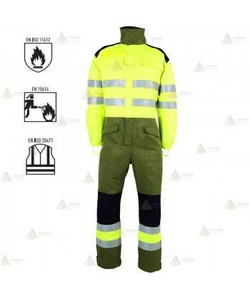 Buzo ignífugo de alta visibilidad con refuerzos para bomberos forestales