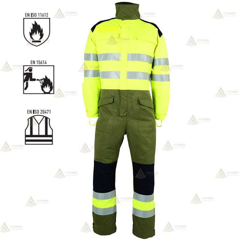 Buzo ignífugo de alta visibilidad con refuerzos para bomberos forestales