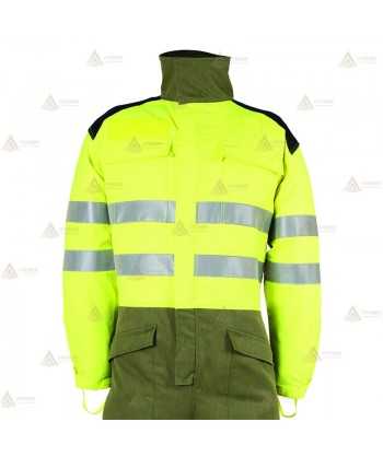 Buzo ignífugo de alta visibilidad con refuerzos para bomberos forestales
