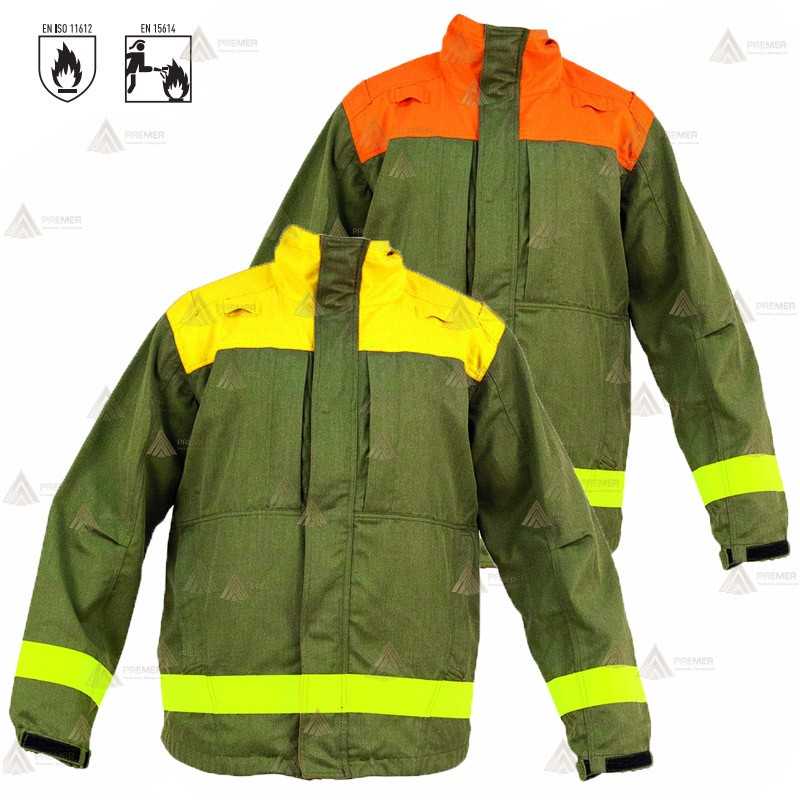 Chaqueta ignífuga con refuerzos para bomberos forestales