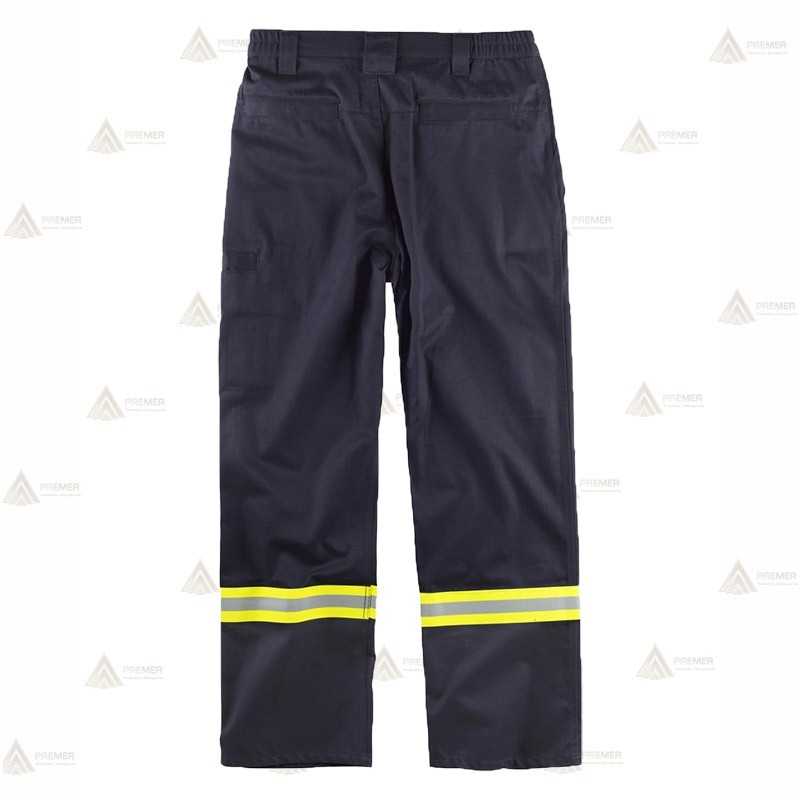 Pantalón ignífugo y antiestático con tejido modacrílico en color azul marino y con cintas reflectantes bicolor
