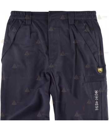 Pantalón ignífugo y antiestático con tejido modacrílico en color azul marino y con cintas reflectantes bicolor