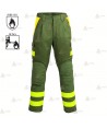 Pantalones ignífugos con refuerzos y cintas reflectantes amarillas para bomberos forestales