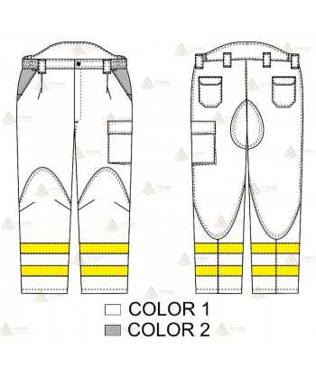 Pantalones ignífugos con refuerzos y cintas reflectantes amarillas para bomberos forestales