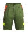 Pantalones ignífugos con refuerzos y cintas reflectantes amarillas para bomberos forestales