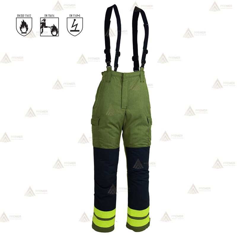 Peto ignífugo con refuerzos y cintas reflectantes para bomberos forestales