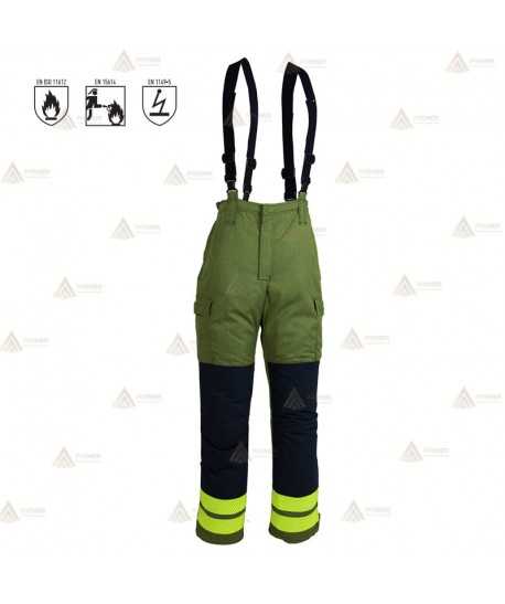 Peto ignífugo con refuerzos y cintas reflectantes para bomberos forestales