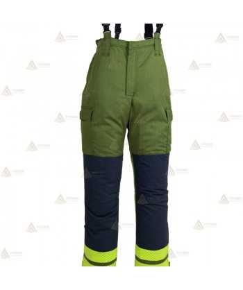 Peto ignífugo con refuerzos y cintas reflectantes para bomberos forestales