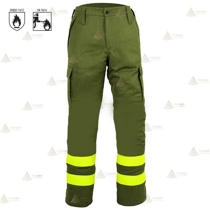 Pantalones ignífugos con cintas reflectantes para bomberos forestales