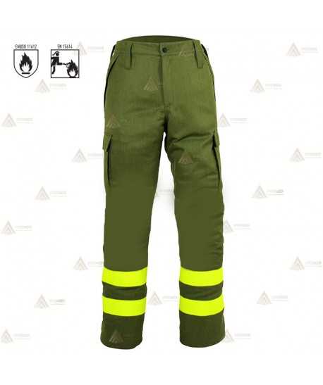 Pantalones ignífugos con cintas reflectantes para bomberos forestales