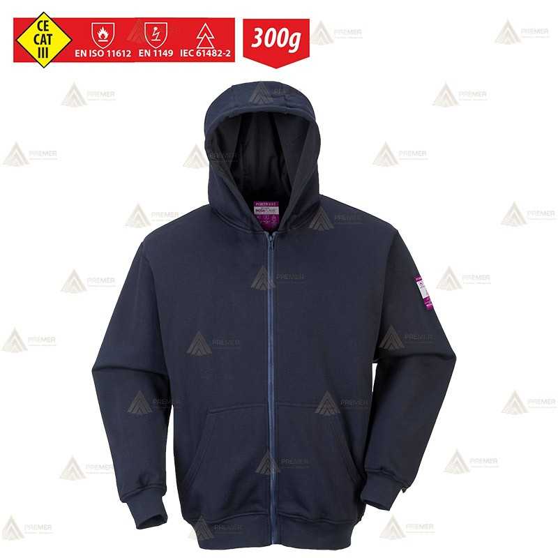 Sudadera ignífuga, antiestática y anti arco eléctrico con capucha para parque de bomberos