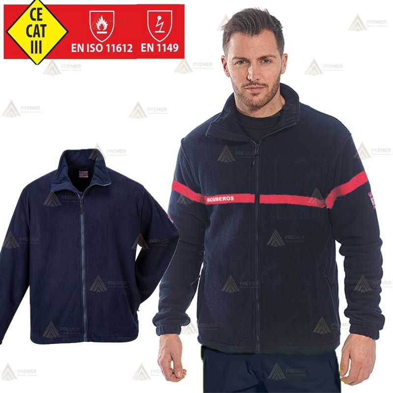 Chaqueta polar ignífuga, antiestática y anti arco en tejido modacrílico para parque de bomberos