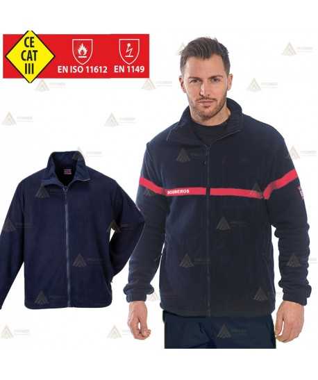 Chaqueta polar ignífuga, antiestática y anti arco en tejido modacrílico para parque de bomberos