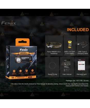 Frontal HM50R V2 de Fénix, recargable con USB, con luz blanca y roja (700 lúmenes)