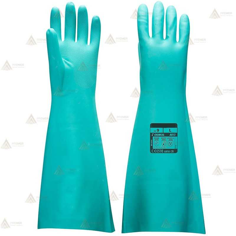 Guantes de nitrilo color verde para productos químicos  -48 cm.-