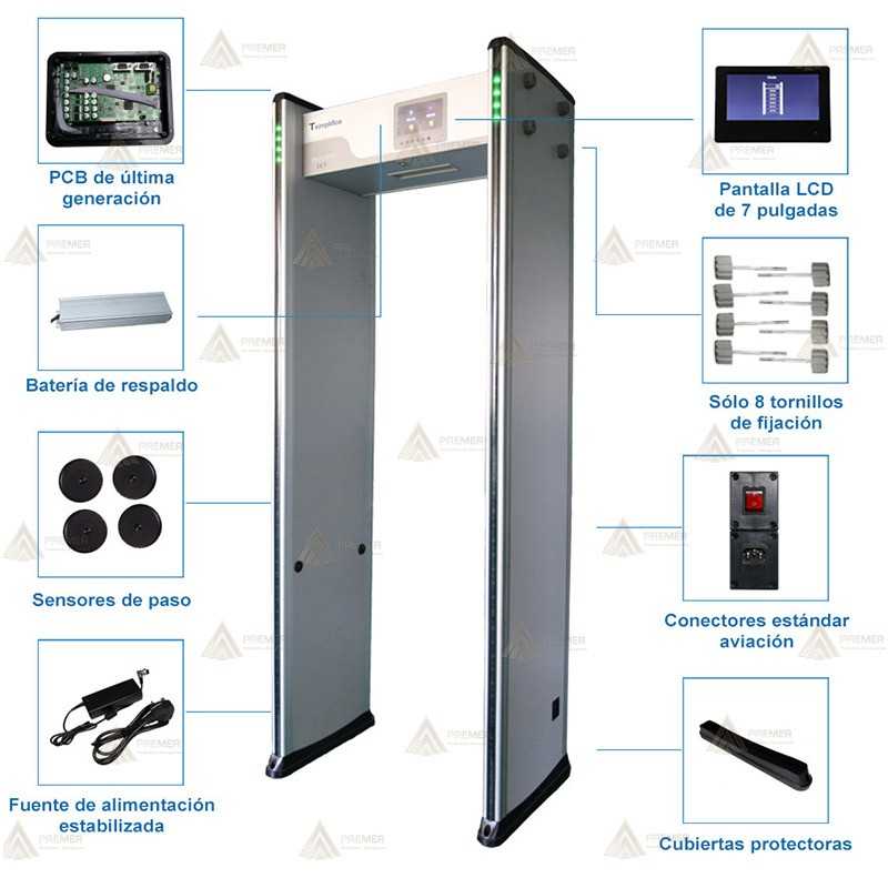 Detector de metales de arco con 33 zonas de detección