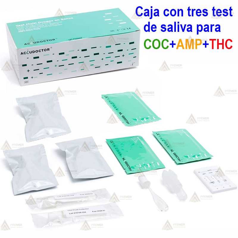 Pack de 3 test de saliva para 3 drogas COC+THC+MET