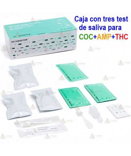 Pack de 3 test de saliva para 3 drogas COC+THC+MET