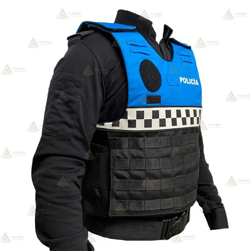 Funda exterior bicolor y damero reflectante blanco para chalecos antibala de la Policía Local